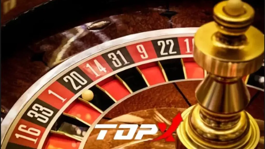 Roleta com números vermelhos e pretos e a marca TopX, ilustração dos jogos de mesa
